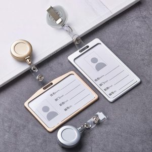 1 Pcs Aluminum Alloy Card Cover Case Bank Business Work Card Holder with ABS Retractable Badge