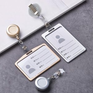 1 pcs aluminum alloy card cover case bank business work card holder with abs retractable badge reel credit id card badge bag