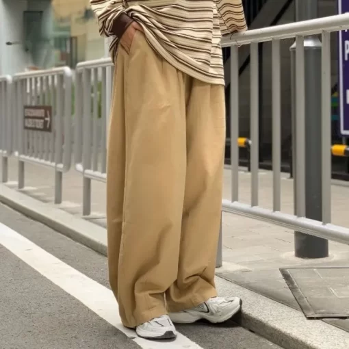 100 Cotton Baggy Pants Men Wide Leg Oversize Japenese Y2k Ankle length Long Harem Trousers Casual 1