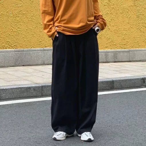 100 Cotton Baggy Pants Men Wide Leg Oversize Japenese Y2k Ankle length Long Harem Trousers Casual 2