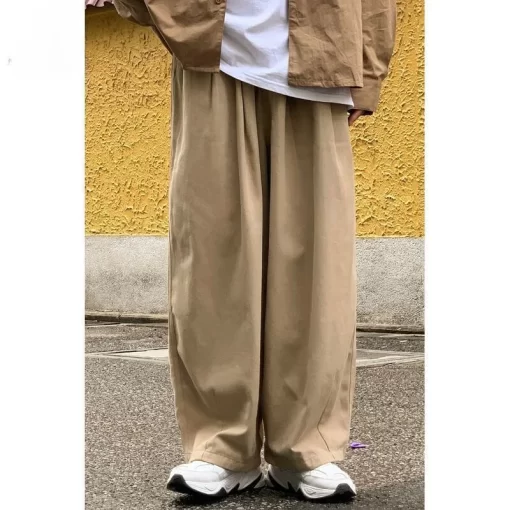 100 Cotton Baggy Pants Men Wide Leg Oversize Japenese Y2k Ankle length Long Harem Trousers Casual 3