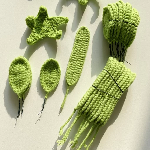 10PCS Handmade Knitting Leaves Green Decoration DIY Accessories Applique Crochet Wool Flower Leaves Receptacle 5