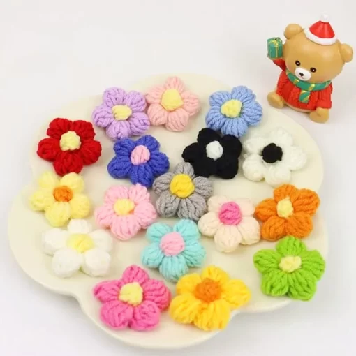 10Pcs Knitted Flowers Applique For Clothing Hat Hair Clip Hand knitted Puff Flower DIY Handmade Patches 2