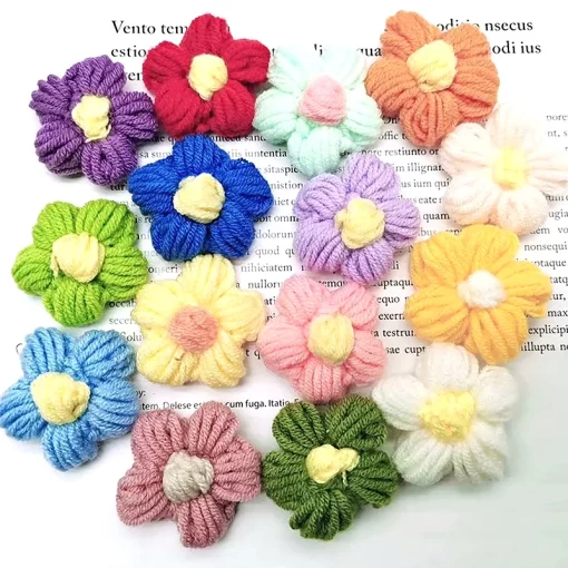 10Pcs Knitted Flowers Applique For Clothing Hat Hair Clip Hand knitted Puff Flower DIY Handmade Patches 3