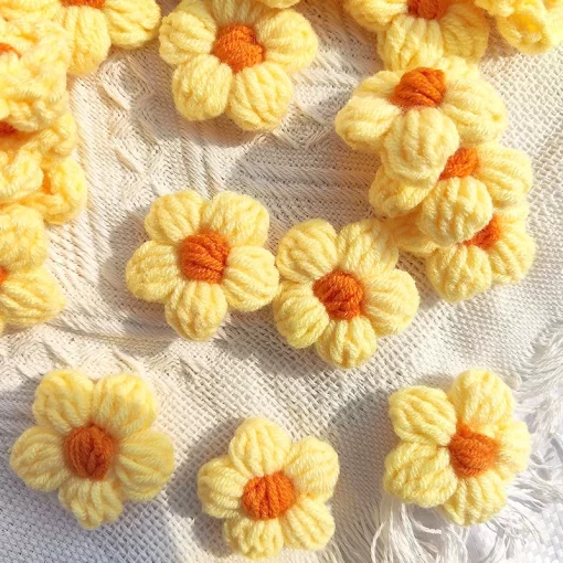 10Pcs Knitted Flowers Applique For Clothing Hat Hair Clip Hand knitted Puff Flower DIY Handmade Patches 5