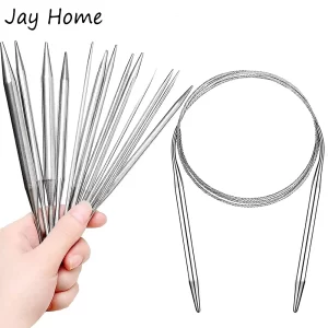 11 Sizes Stainless Steel Circular Knitting Needles Set – 80CM, Double Pointed for DIY Sweaters & Hats