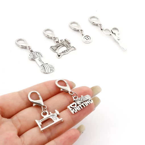 12PCs set Ancient Silver Knitted Sewing Tool Pendant Knitting Stitch Markers Crochet Lock Row Counter Needlework 2