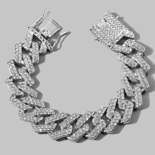 14 20MM Hip Hop Metal Cuban Bracelet Iced Out Chain Bling Full Rhinestone Pave Luxury Crystal 1