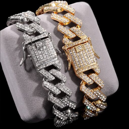 14 20MM Hip Hop Metal Cuban Bracelet Iced Out Chain Bling Full Rhinestone Pave Luxury Crystal 2