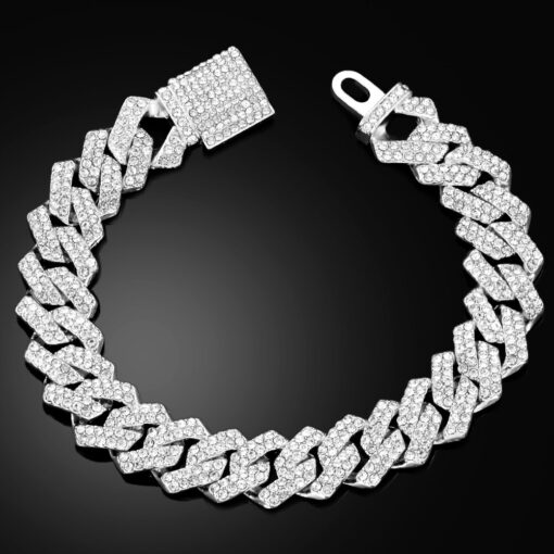 14 20MM Hip Hop Metal Cuban Bracelet Iced Out Chain Bling Full Rhinestone Pave Luxury Crystal 5