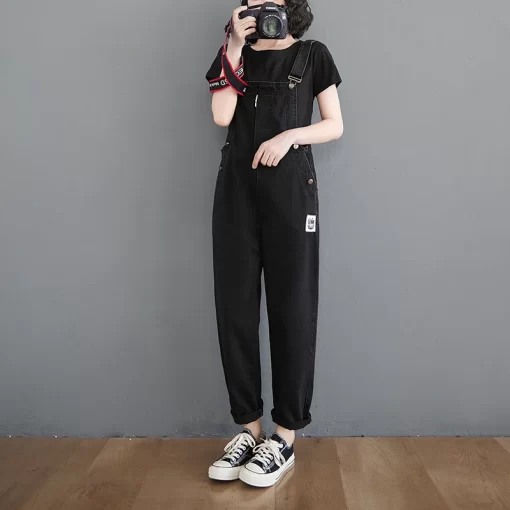 1423 Spring Summer Black Denim Jumpsuits Women Casual Denim Overalls For Women Ankle length Jeans 1