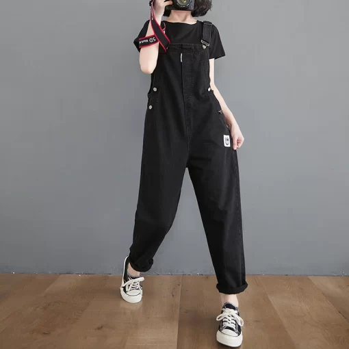 1423 Spring Summer Black Denim Jumpsuits Women Casual Denim Overalls For Women Ankle length Jeans 2