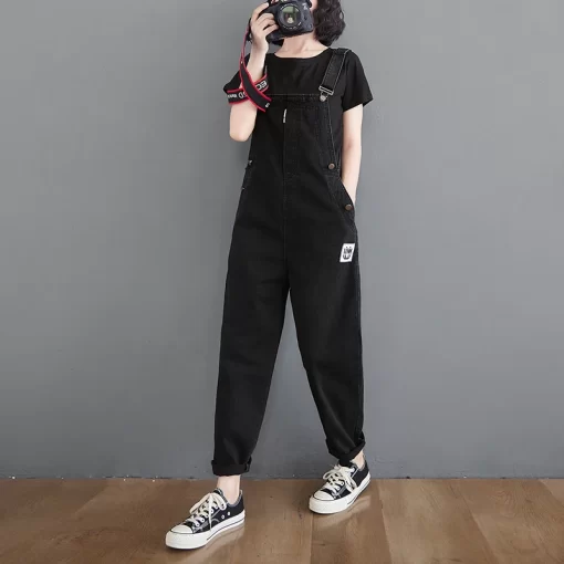 1423 Spring Summer Black Denim Jumpsuits Women Casual Denim Overalls For Women Ankle length Jeans