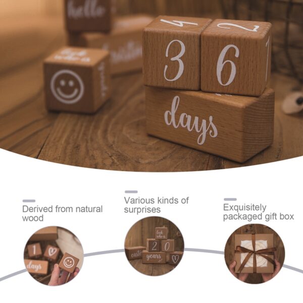 1Set Baby Milestone Cards Wooden Block With Box Commemorate Baby Birth Photography Prop Block Newborn Photography 2