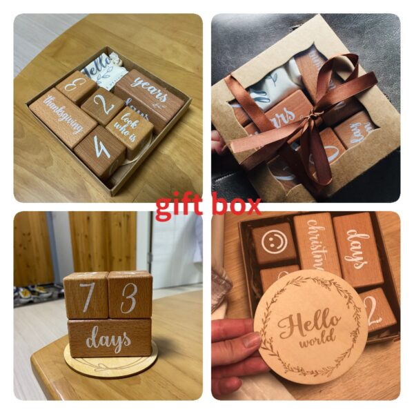 1Set Baby Milestone Cards Wooden Block With Box Commemorate Baby Birth Photography Prop Block Newborn Photography 5