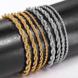 2 6mm Gold Silver Color Rope Chain Bracelets For Men Women Stainless Steel Twisted Rope Link