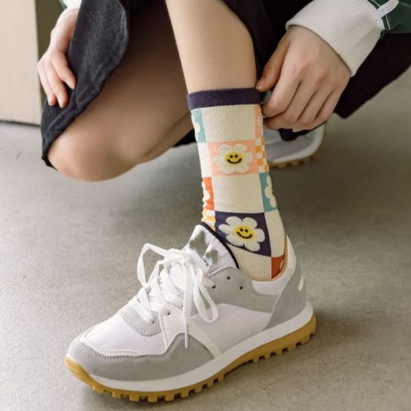2 Pair Print Cute Long Winter Socks Women Fashion New Flowers Cotton Socks Set Kawaii Breathable 4