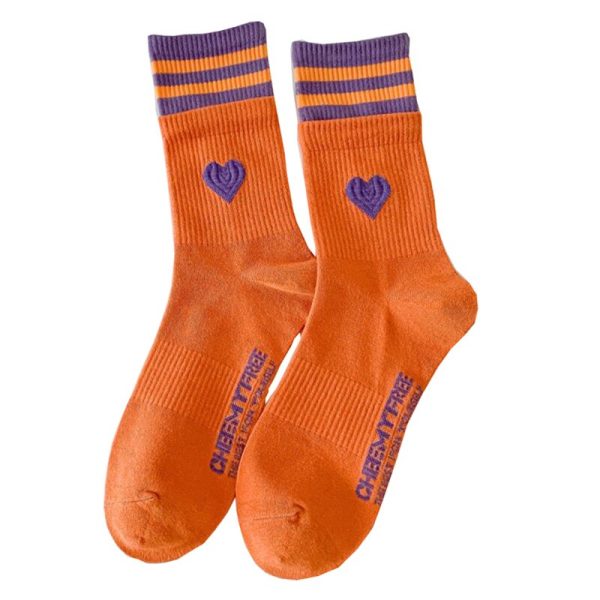 2 Pair Woman Long Socks Stripe Love Heart Fashion Winter Cycling Cotton Socks Cute Korean Style 1