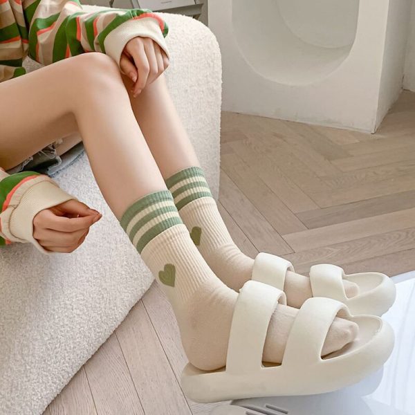 2 Pair Woman Long Socks Stripe Love Heart Fashion Winter Cycling Cotton Socks Cute Korean Style 4