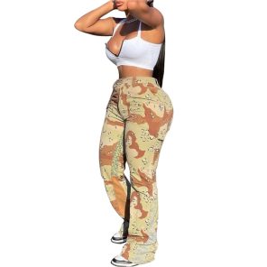 2000s Women Camouflage Print Pants Fashion y2k Aesthetic Low Waist Flared Pants Bell Bottoms Joggers Streetwear 1