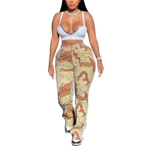 2000s Women Camouflage Print Pants Fashion y2k Aesthetic Low Waist Flared Pants Bell Bottoms Joggers Streetwear