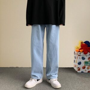 2021 Autumn New Streetwear Baggy Jeans Men Korean Fashion Loose Straight Wide Leg Pants Male Brand 4