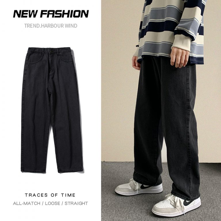 2021 Autumn New Streetwear Baggy Jeans Men Korean Fashion Loose Straight Wide Leg Pants Male Brand 6