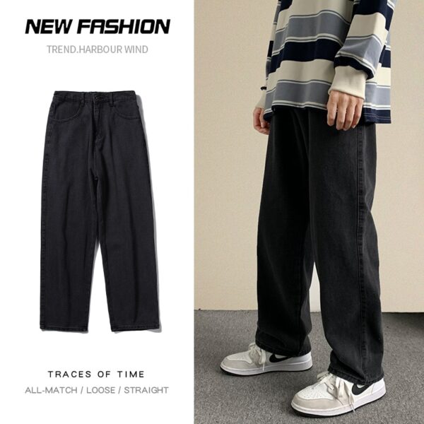 2021 Autumn New Streetwear Baggy Jeans Men Korean Fashion Loose Straight Wide Leg Pants Male Brand