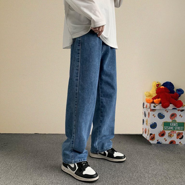 2021 Autumn New Streetwear Baggy Jeans Men Korean Fashion Loose Straight Wide Leg Pants Male Brand 8