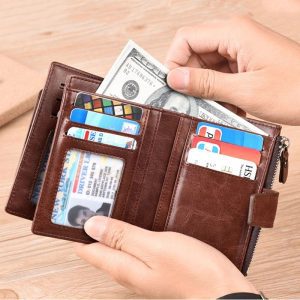 2021 Fashion Men s Coin Purse Wallet RFID Blocking Man Leather Wallet Zipper Business Card Holder 2