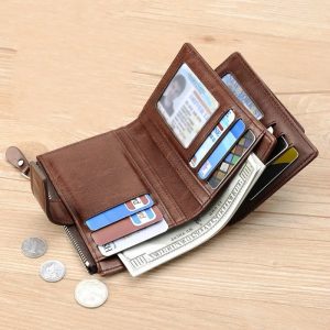 2021 Fashion Men s Coin Purse Wallet RFID Blocking Man Leather Wallet Zipper Business Card Holder 3