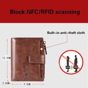 2021 Fashion Men s Coin Purse Wallet RFID Blocking Man Leather Wallet Zipper Business Card Holder 4