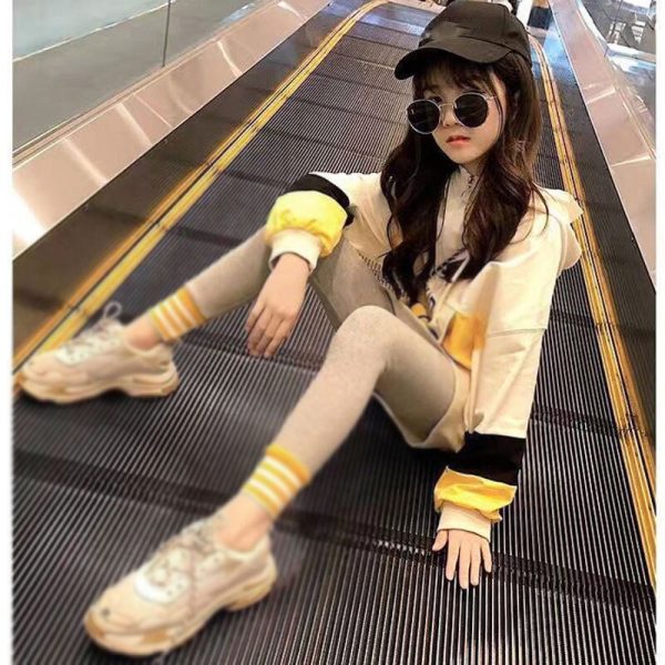 2021 Fashionable New Girls Clothing Spring Autumn Hooded Outfits Big Kids Middle And Big Kids Leisure 2