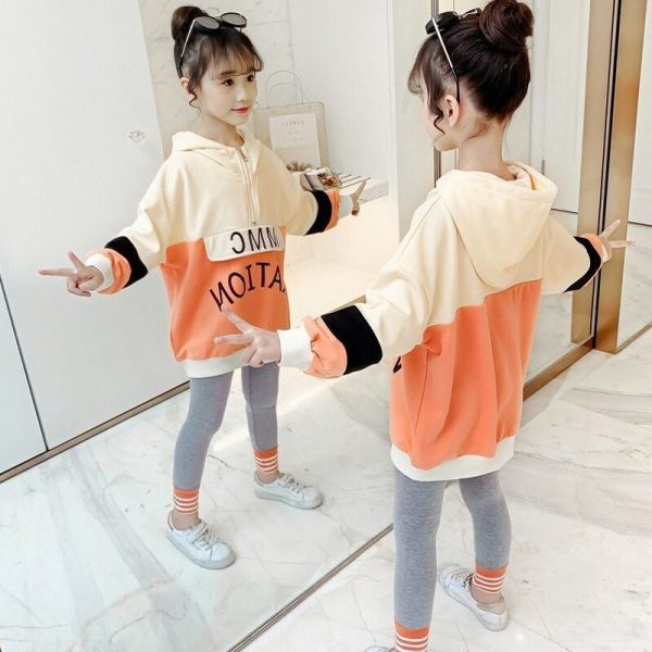 2021 Fashionable New Girls Clothing Spring Autumn Hooded Outfits Big Kids Middle And Big Kids Leisure 4
