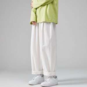 2021 Men s Casual Wied Leg Pants Oversize Cotton Trousers Solid Color Fashion Men Jogging Pants 1