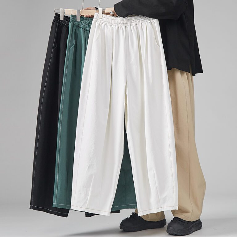 2021 Men s Casual Wied Leg Pants Oversize Cotton Trousers Solid Color Fashion Men Jogging Pants 4