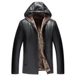 2021 New Autumn Winter Mens Leather Jacket Hooded