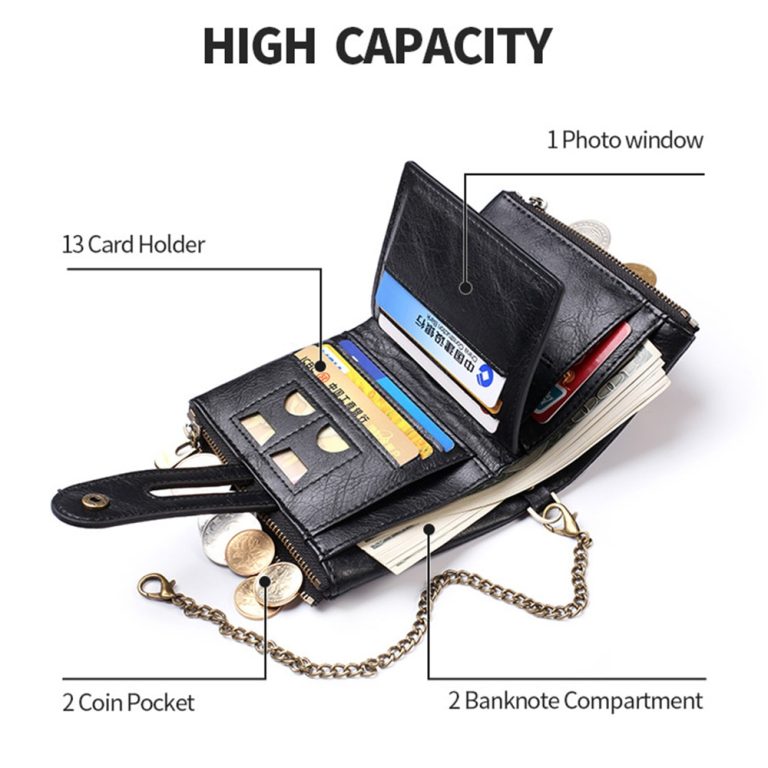 2021 New Men Wallets Name Customized PU Leather Short Card Holder Chain Men Purse High Quality 3