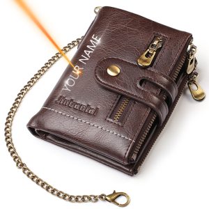 2021 New Men Wallets Name Customized PU Leather Short Card Holder Chain Men Purse High Quality