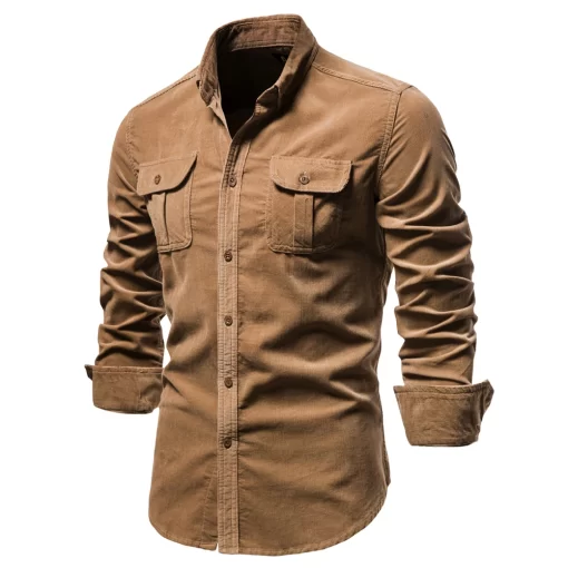 2021 New Single Breasted 100 Cotton Men s Shirt Business Casual Fashion Solid Color Corduroy Men