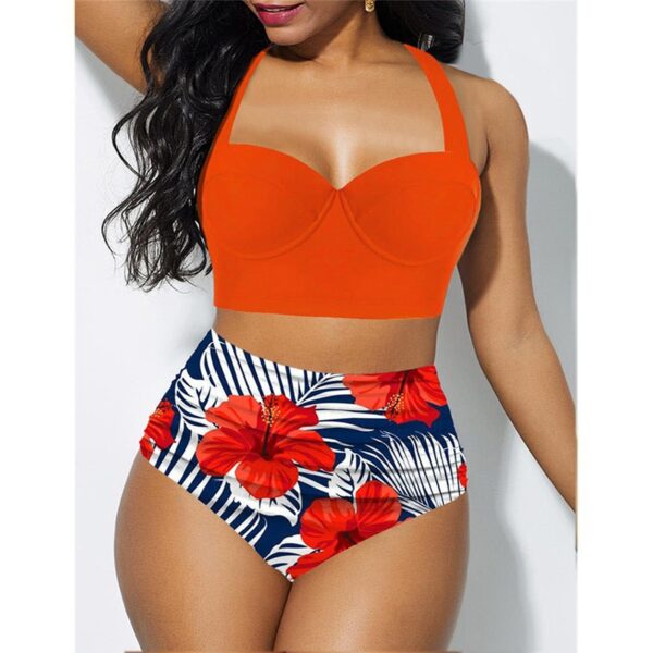 2021 New Womens Sexy Push Up Bikini Set High Waisted Swimsuit Floral Bathing Suit Swimwear Summer 2