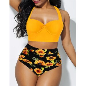 2021 New Womens Sexy Push Up Bikini Set High Waisted Swimsuit Floral Bathing Suit Swimwear Summer