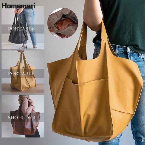 2021 Soft Large Capacity Tote Bag Shopper Bag Women Handbag Luxury Pu Leather Shoulder Bag Retro 1