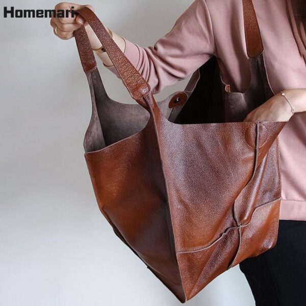 2021 Soft Large Capacity Tote Bag Shopper Bag Women Handbag Luxury Pu Leather Shoulder Bag Retro 3