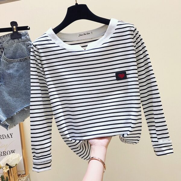 2021 Women Striped T Shirts Long Sleeve 95 Cotton Tops Casual Women Autumn T Shirts Tops 2