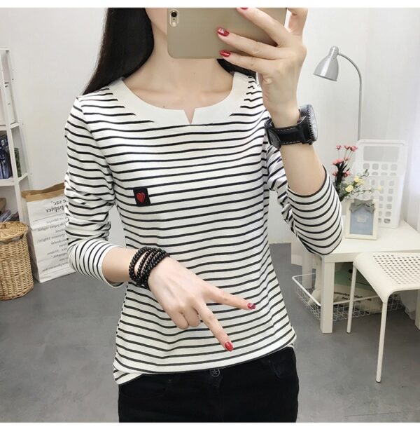 2021 Women Striped T Shirts Long Sleeve 95 Cotton Tops Casual Women Autumn T Shirts Tops 3