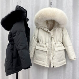 2022 Cotton Padded Fur Parka New Big Fur Collar Down Winter Jacket Women Thick Warm Parkas