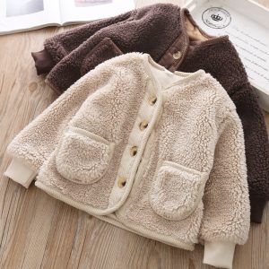 2022 Fall Winter Korean Boys Clothes For Girls Cardigan Granular Velvet Loose Lamb Velvet Warm Children