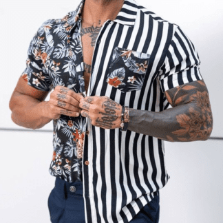 2022 Fashion Luxury Social Men Shirts Turn down Collar Buttoned Stripe Shirt Casual Print Short sleeves 1.png 640x640 1