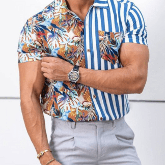 2022 Fashion Luxury Social Men Shirts Turn down Collar Buttoned Stripe Shirt Casual Print Short sleeves 3.png 640x640 3